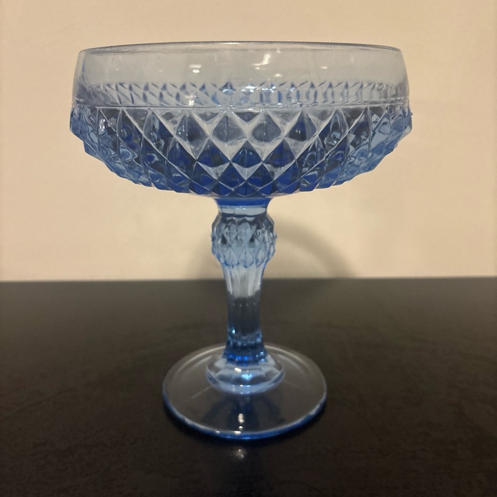 Vintage Indiana Blue Glass Diamond Cut Candy Dish